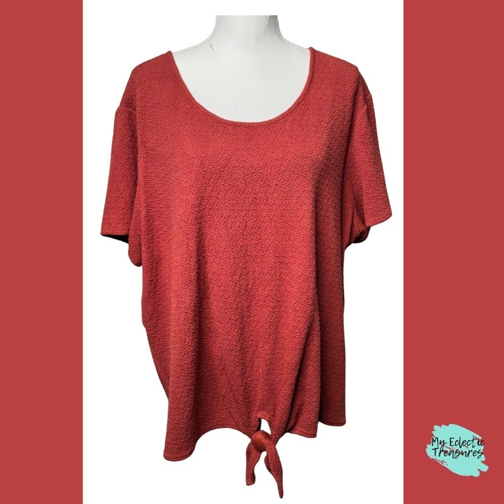 Rust Colored Relaxed Tie Front Short Sleeve Blouse 3X